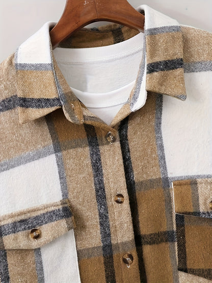 Men's Classic Plaid Lapel Shirt, Casual Slightly Stretch Breathable Button Up Shirt For Outdoor - Hiccupzz