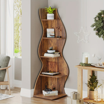 5-Tier Corner Shelf, Rustic Wall Bookshelf, Stylish Plant Stand for Living Room & Office