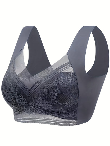 6pcs Comfy and Breathable Floral Lace Sports Bra for Women - Full Coverage Wirefree Yoga Bra - Women's Activewear - Hiccupzz
