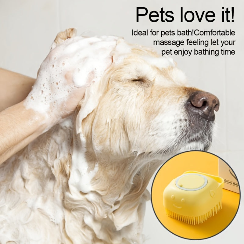 Gentle Silicone Pet Brush for Dogs and Cats – Massages and Cleans with Integrated Shower Gel Dispenser