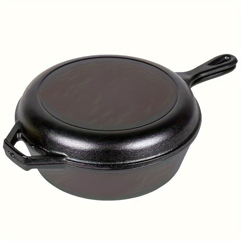 1pc Preseasoned Cast Iron Combo Cooker with Non-Stick Frying Pans and Heat-Resistant Handles - Perfect for Stews and More!