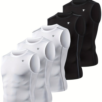 5-Pack Men's Compression Sleeveless Workout Tank Tops for Running & Training - Hiccupzz