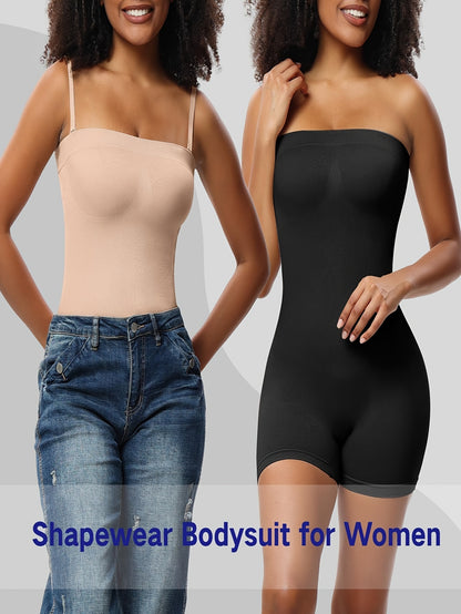 Solid Shapewear Lounge Romper, Tummy Control Butt Lifting Slim Fit Tube Romper, Women's Loungewear - Hiccupzz