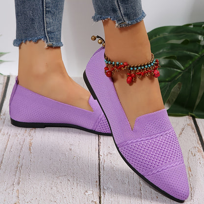 Women's Minimalist Slip-On Knitted Flats, Point Toe, Soft Sole Ballets, Lightweight Comfort - Hiccupzz