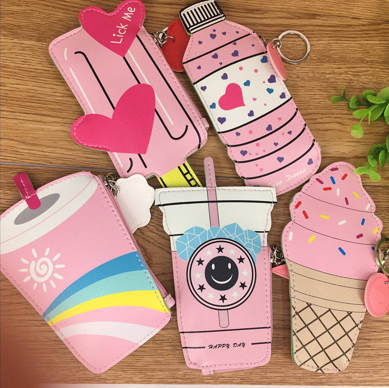 Korea creative drinks ice cream Mini Purse children coin Keychain small bag bag bag