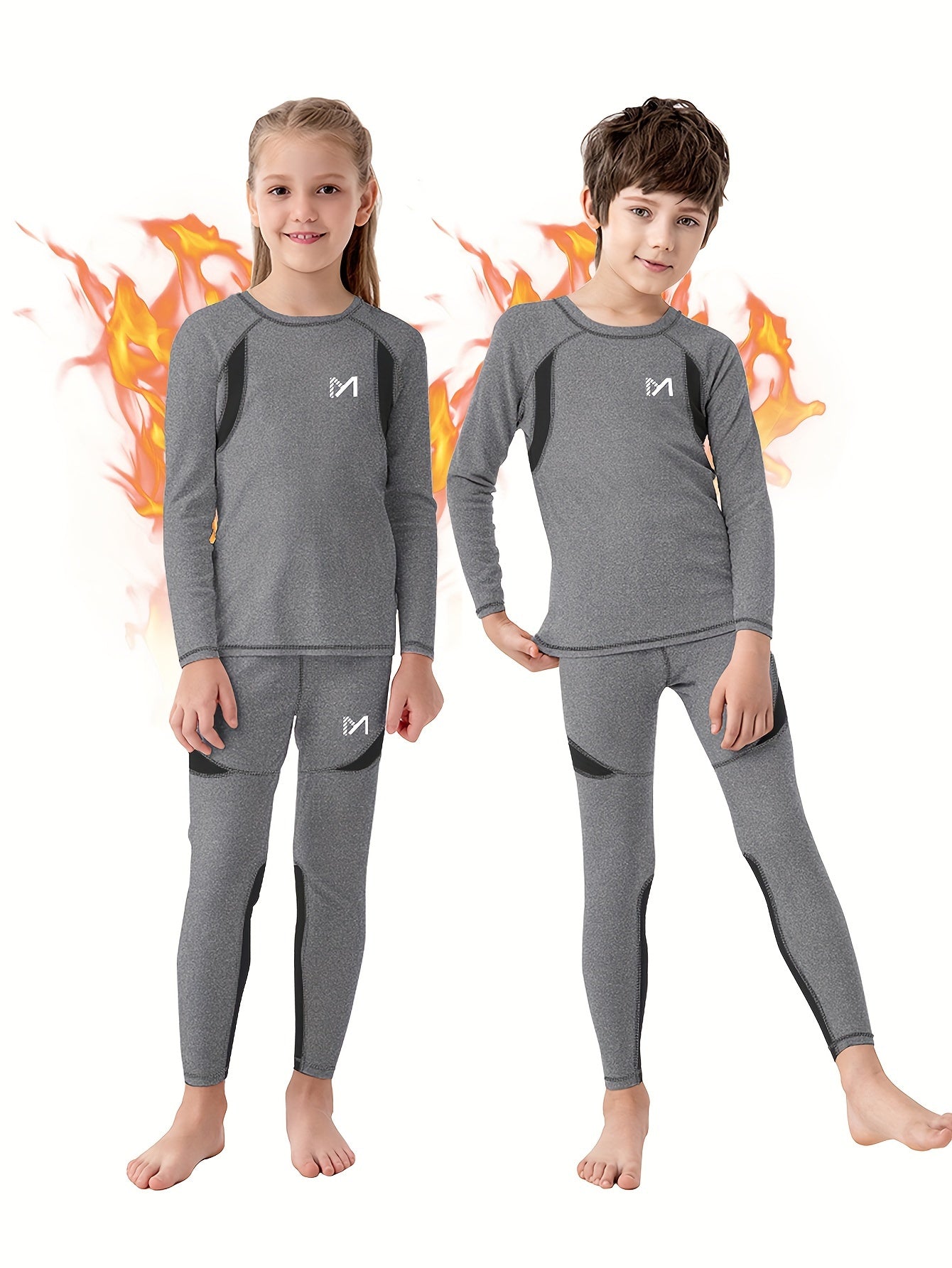 4 Pcs Youngsters' Warm Winter Underwear Set - Long Sleeve Top & Pants, Comfortable and Cozy