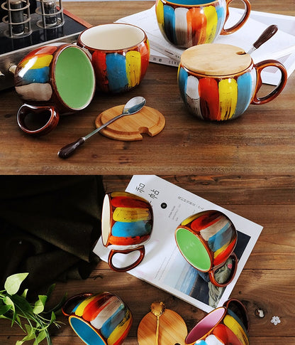 Creative ceramic cup with lid spoon for breakfast - Hiccupzz