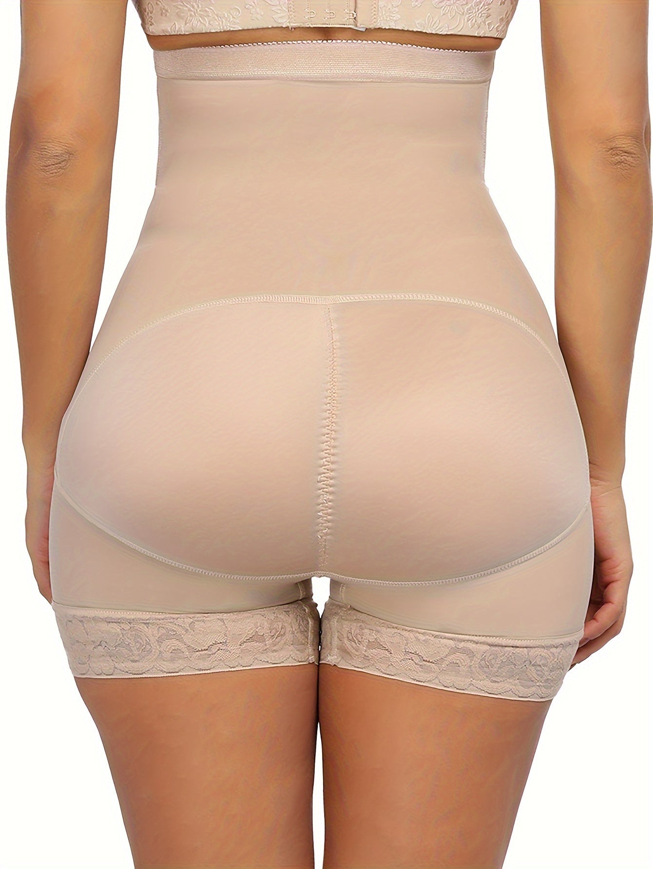 Women's Plus Simple Shapewear Shorts, Plus Size Contrast Lace Trim Front Closure Butt Lifting Thigh Slimmer Body Shaper