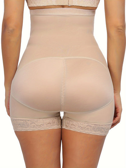 Women's Plus Simple Shapewear Shorts, Plus Size Contrast Lace Trim Front Closure Butt Lifting Thigh Slimmer Body Shaper - Hiccupzz