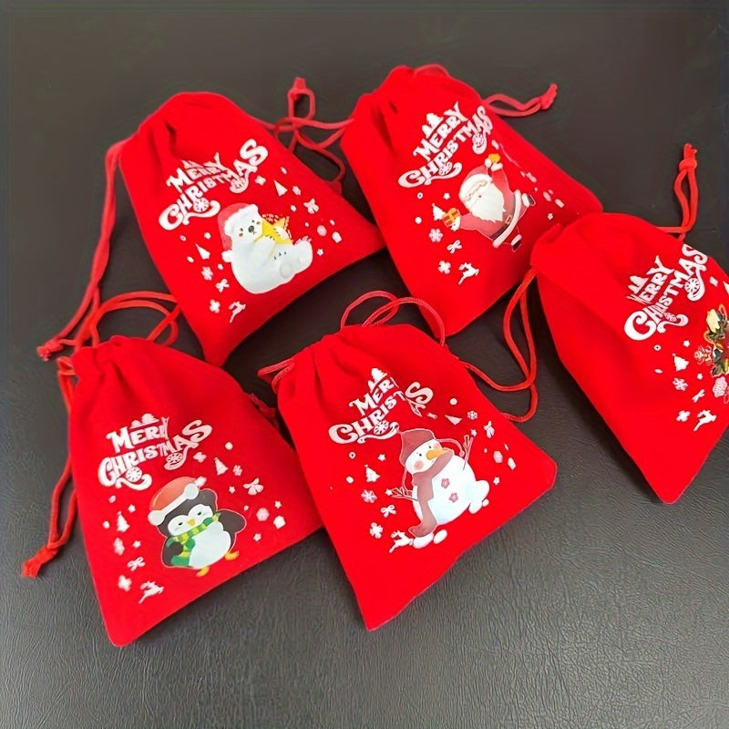 Festive Red Velvet Goody Bags – Ideal for Christmas Party Favors or Jewelry Pouches