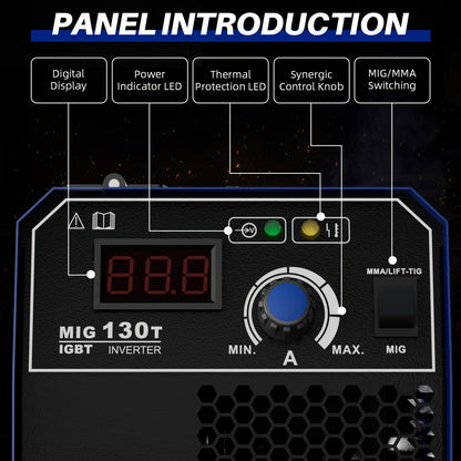 3-in-1 Flux Core Welder, 130A MIG Welder, MIG/Lift TIG/Stick Welding Machine 110v with Synergic Control, IGBT Inverter Portable Gasless Welder Equipment with Welding Gun, and 1Lb Welding Wire