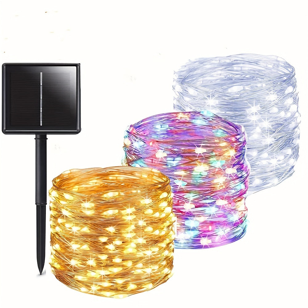 1pc 50/100/200/300 LED Solar Light Outdoor Waterproof - 8 Modes Copper Wire Fairy String Lights for Decorations