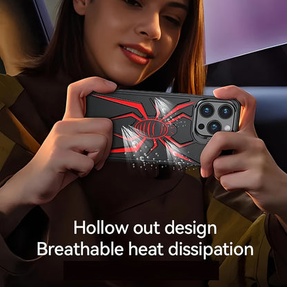 Case for iPhone 13 14 15 Pro Max/Pro/Plus, Aluminum Metal Spider Pattern Design Frameless Heat Dissection Minimalist Slim Lightweight Case with Built in Camera Stand, Black/Red/Silver - Hiccupzz