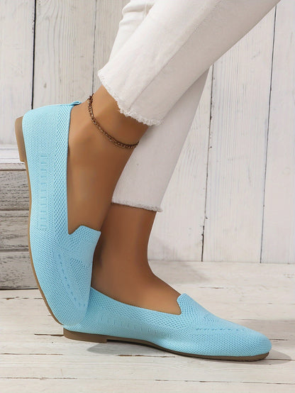 Women's Black Slip-On Flats - Breathable Knitted Round Toe Non-Slip Casual Lightweight Walking Shoes - Hiccupzz