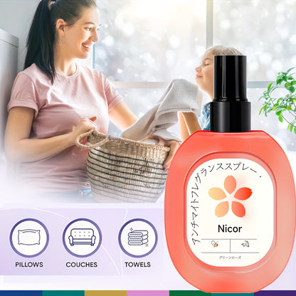 Nicor Clothes Mite Removal Fragrance Spray, 4.06oz, Long-Lasting and Antistatic, Freshens Air and Fabrics for Pillows, Couches, Towels - Hiccupzz