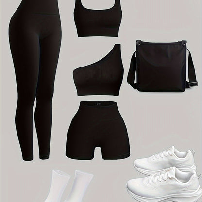 Women's 4-Piece Yoga Set, Sport Athletic Leggings, Sports Bra, Shorts, Fitness Gear For Gym And Outdoor Exercise (without Accesories) - Hiccupzz