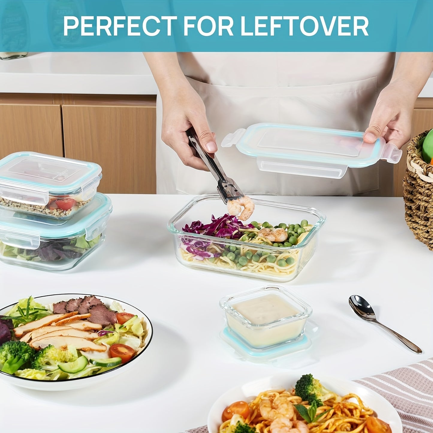 8-Pack Glass Food Storage Containers with Leak-Proof Lids, Microwave, Oven, Freezer & Dishwasher Safe, BPA-Free Bento Boxes for Meal Prep