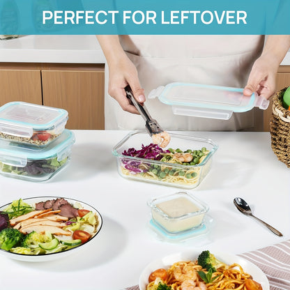 8-Pack Glass Food Storage Containers with Leak-Proof Lids, Microwave, Oven, Freezer & Dishwasher Safe, BPA-Free Bento Boxes for Meal Prep - Hiccupzz