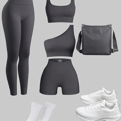 Women's 4-Piece Yoga Set, Sport Athletic Leggings, Sports Bra, Shorts, Fitness Gear For Gym And Outdoor Exercise (without Accesories) - Hiccupzz