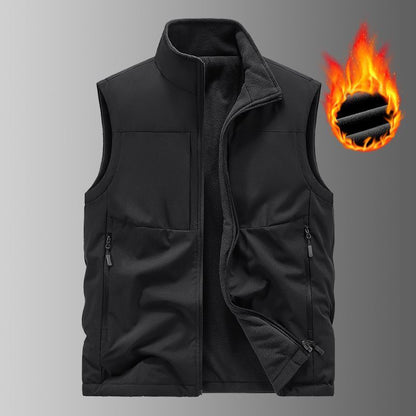 Vest Man Winter Fleece-lined Multi-pocket Vest Middle-aged Father