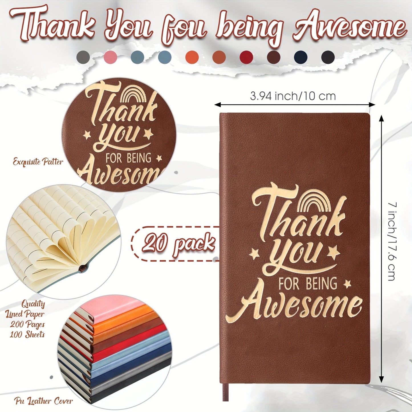 24 Pcs Inspirational Gift Journals With Ballpoint Pen A6 Leather Journal Notebook Bulk For Employee Appreciation Gift Coworker Teacher Nurse Business Work School (Awesome)