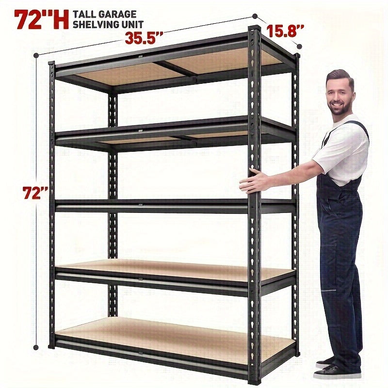 2000LBS Garage Shelving - 5-Tier Heavy Duty Metal Storage Shelves, Adjustable Shelving Unit, 35.5"W x 72"H x 15.8"D, for Garage, Basement, Pantry, Utility Rack Shelf