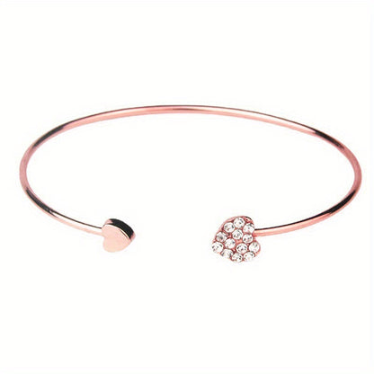Full Drill Love Bracelet: Gold-Plated Opening Heart, Double Peach Heart Design - Ideal for Birthdays, Holidays, and Mother's Day Gifts - Hiccupzz