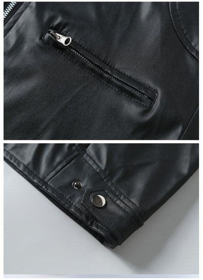 Men's PU Leather Motorcycle Jacket with Zipper Pockets, Autumn/Winter Stand Collar Cardigan Coat - Hiccupzz