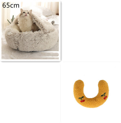 2 In 1 Dog And Cat Bed Pet Winter Bed Round Plush Warm Bed House Soft Long Plush Pets Bed Pet Products - Hiccupzz