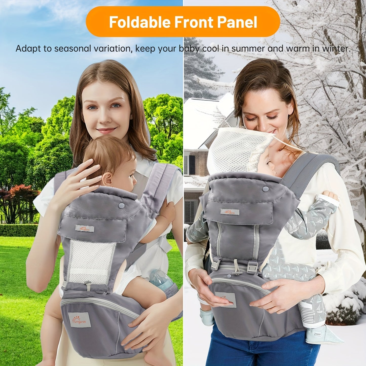 Baby Carrier Newborn to Toddler - All-Position Hip Carrier with Hood, Perfect for Breastfeeding