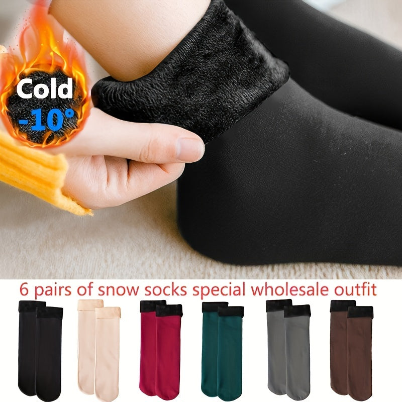 6 Pairs Unisex Thermal Socks - Ultra-Warm, Fleece-Lined, Mid-Calf Boot Socks for Cold Weather