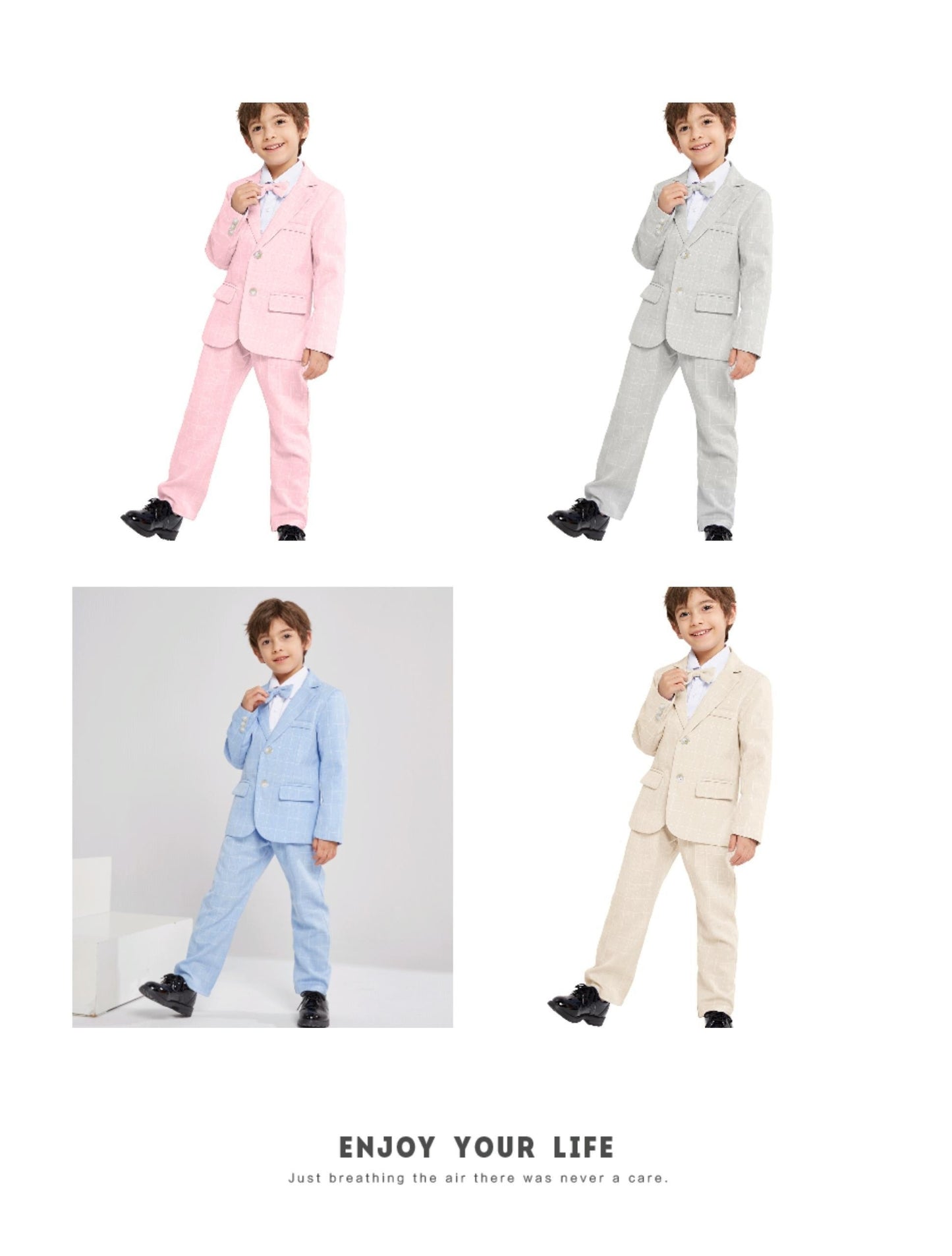 3-Piece Boys Formal Plaid Gentleman Outfit Set, Long Sleeve Blazer, Bowtie, Pants