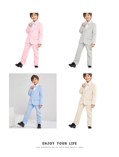 3-Pcs Boys Formal Plaid Gentleman Outfit Set, Long Sleeve Blazer, Bowtie, Pants - Hiccupzz