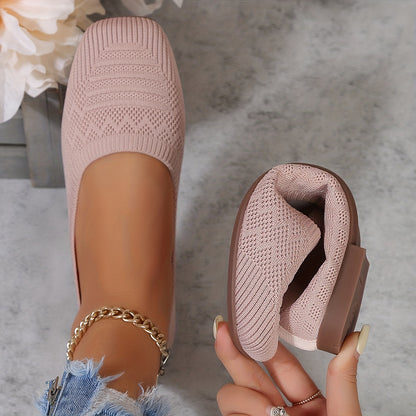 Women's Breathable Square Toe Slip-On Flats, Lightweight & Comfortable Casual Shoes - Hiccupzz
