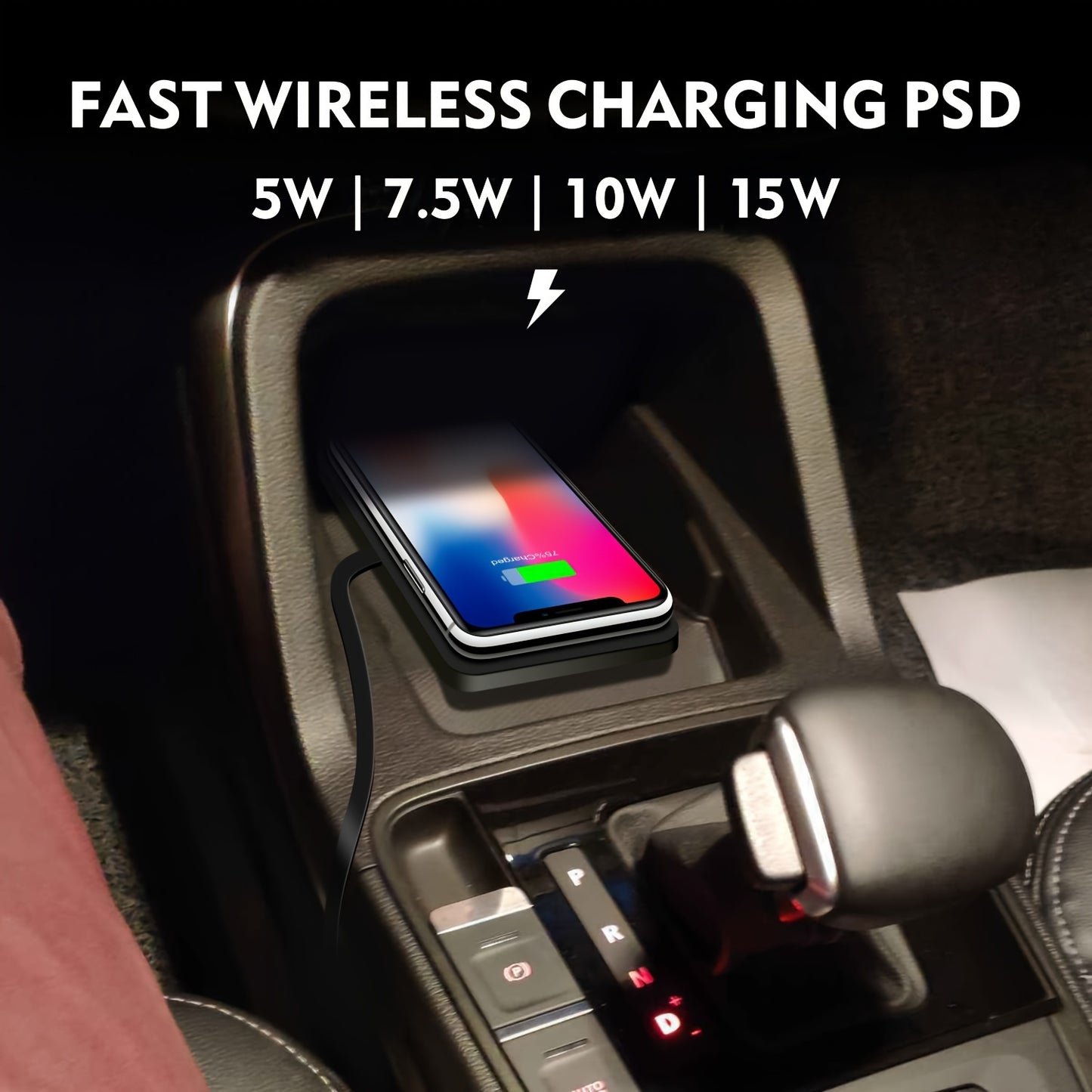 USB Connector Fast Charging Wireless Car Charger Pad, 15W, Qi-Compliant, Non-Slip, Compatible with iPhone 14/13/12/11 & Samsung, Quick Charge Wireless Charging Station for Vehicle Retrofit