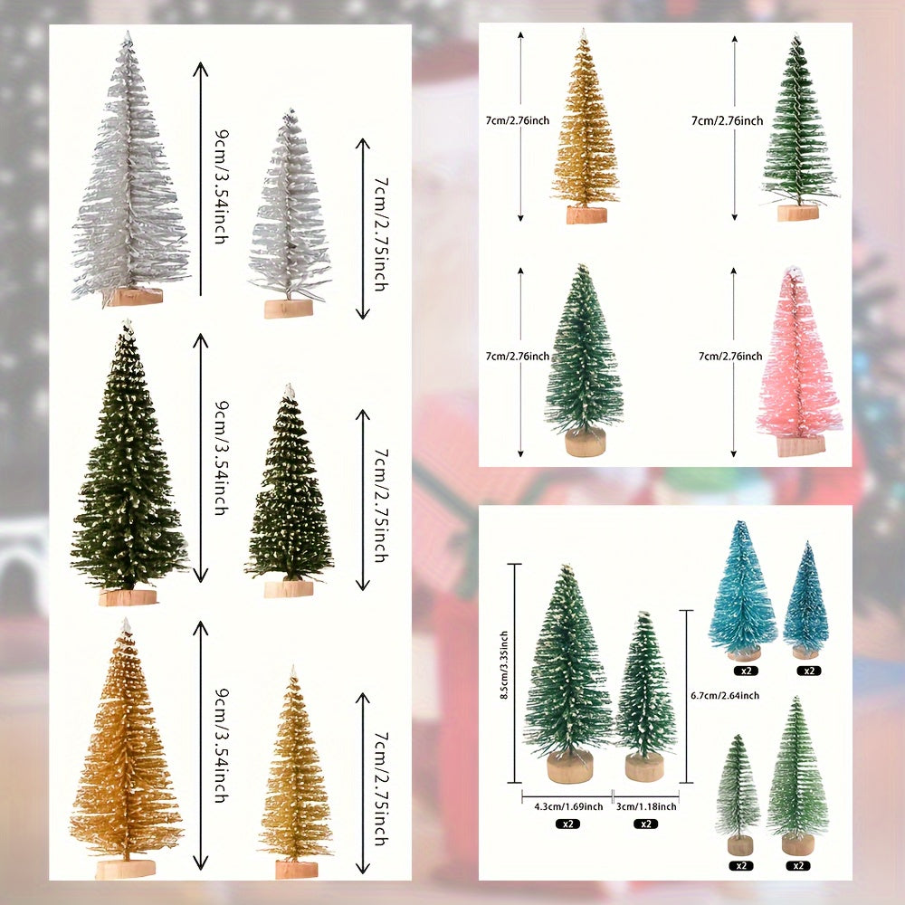 12-Pcs Mini Christmas Tree Set with Snow Sprinkled Effect