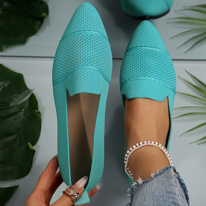 Women's Minimalist Slip-On Knitted Flats, Point Toe, Soft Sole Ballets, Lightweight Comfort - Hiccupzz