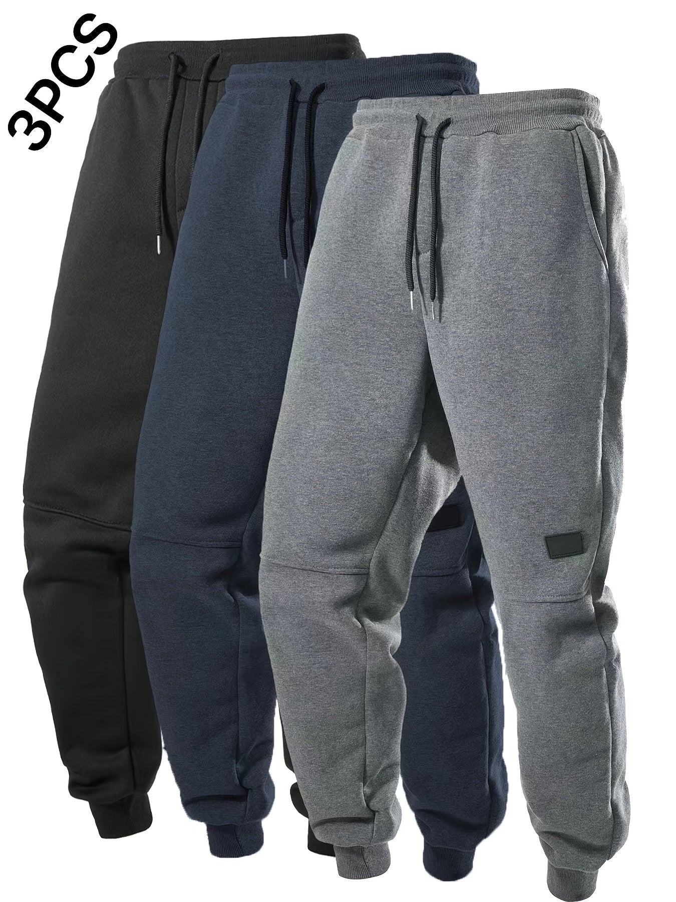 3-Pack Men's Solid Color Drawstring Joggers, Casual Sport Pants with Pockets