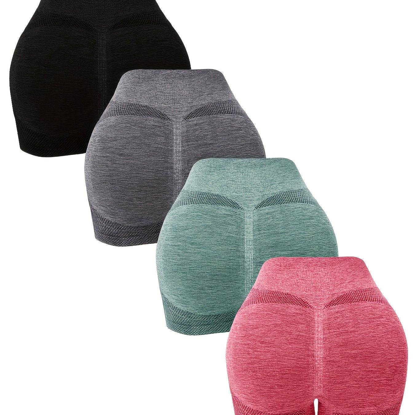 4-Pack Yoga Shorts For Women, Solid Color High-Waisted Slimming Booty Lifting Casual Shorts, Ideal For Sports Fitness Running - Hiccupzz