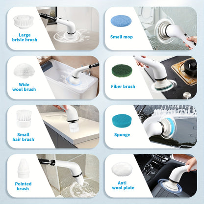 Electric Spin Scrubber, Electric Cleaning Brush - 2 Speeds, SXT-160 Cordless Power Spinning Cleaner Brush, Handheld Shower with 8 Replaceable Brush Heads for Tile, Tub, Sink, Wall, Bathroom - Hiccupzz