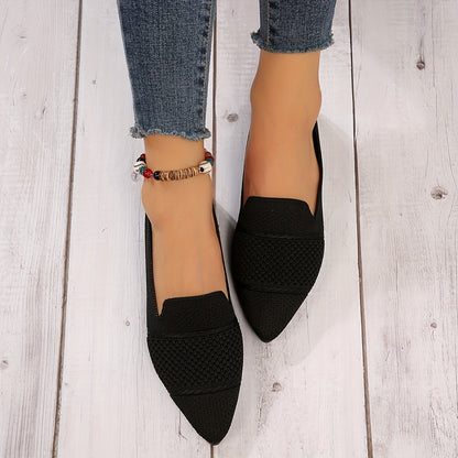 Women's Minimalist Slip-On Knitted Flats, Point Toe, Soft Sole Ballets, Lightweight Comfort - Hiccupzz