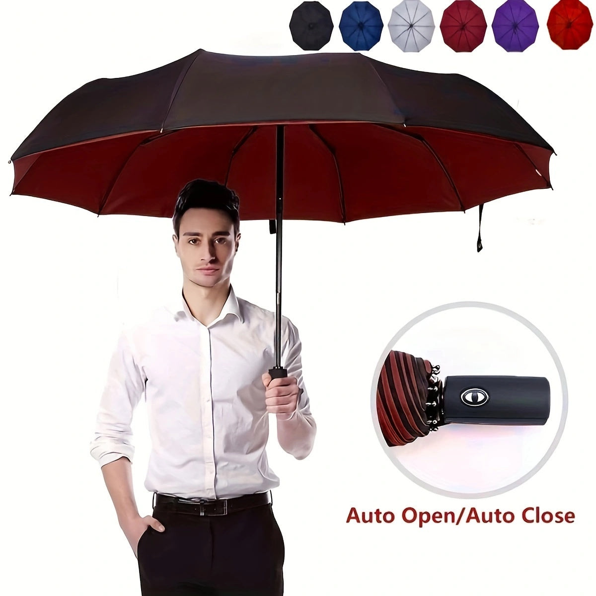 Three-Fold Automatic Folding Umbrella, Windproof, Reinforced Thickened Design