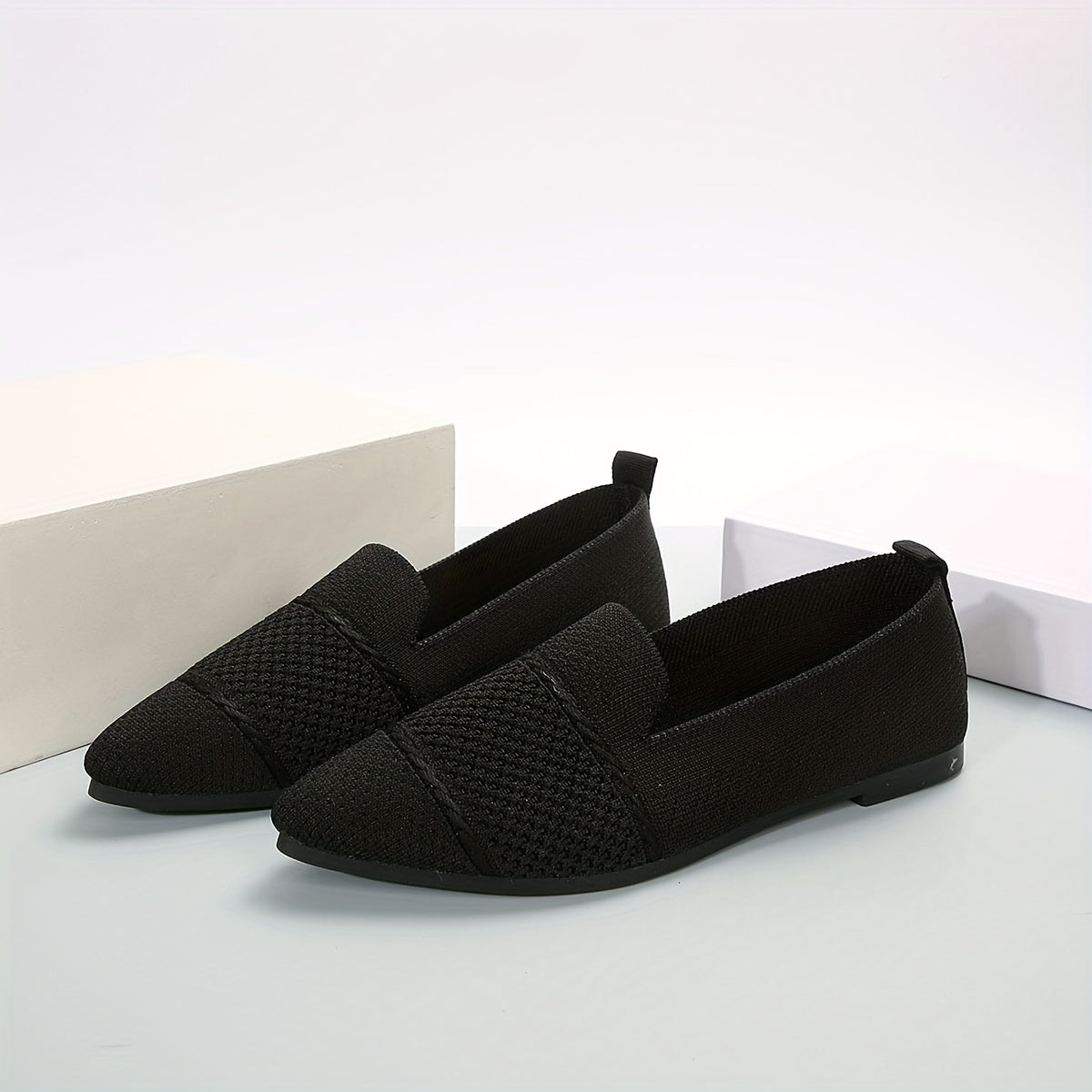 Women's Minimalist Slip-On Knitted Flats, Point Toe, Soft Sole Ballets, Lightweight Comfort