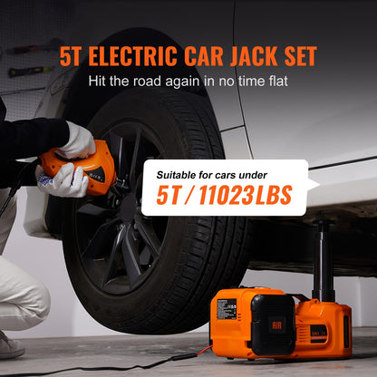 5-Ton Electric Hydraulic Car Jack with Impact Wrench, Built-in Inflator & LED Light for SUV, MPV, Sedan, Truck - Hiccupzz