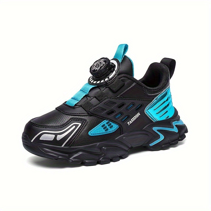 Boys' Casual Low-Top Running Shoes with Rotating Button, Comfy Non-Slip Sneakers for Outdoor Activities.