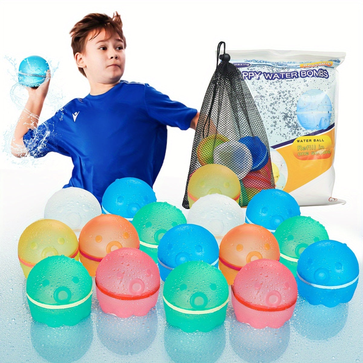 12 Pcs Reusable Water Balloons for Kids - Quick Fill Magnetic Splash Bombs with Mesh Bag