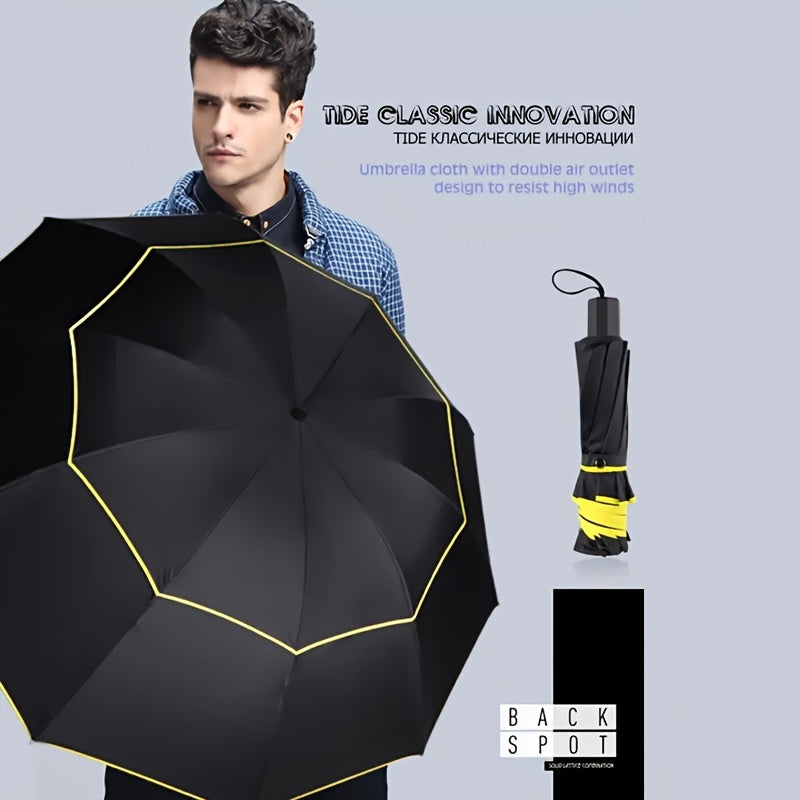 Solid Color Large 10 Ribs Folding Umbrella - Casual, Lightweight, Durable, Portable & Windproof Umbrella for Men & Women