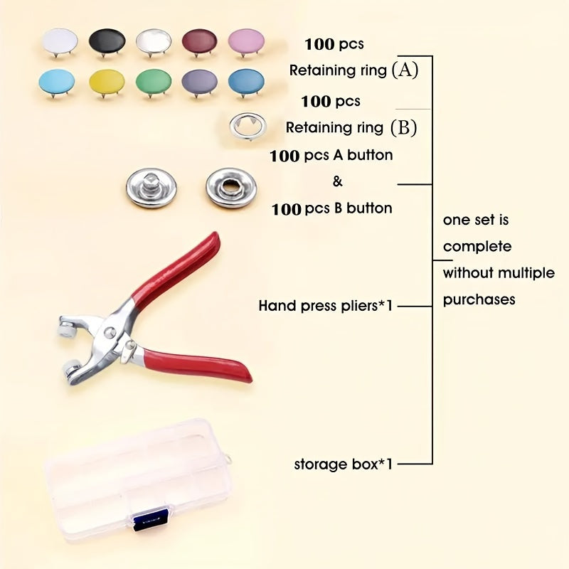 402 Pcs Snap Fastener Kit with Hand Pliers - Easy-to-Use Sewing Fasteners in Multiple Colors, Includes Manual Pressing Pliers & Storage Box - Ideal for Sewing, DIY Crafts, Clothing, Hats, Bags