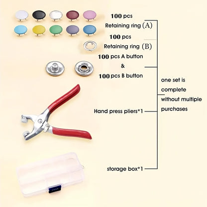 402 Pcs Snap Fastener Kit with Hand Pliers - Easy-to-Use Sewing Fasteners in Multiple Colors, Includes Manual Pressing Pliers & Storage Box - Ideal for Sewing, DIY Crafts, Clothing, Hats, Bags