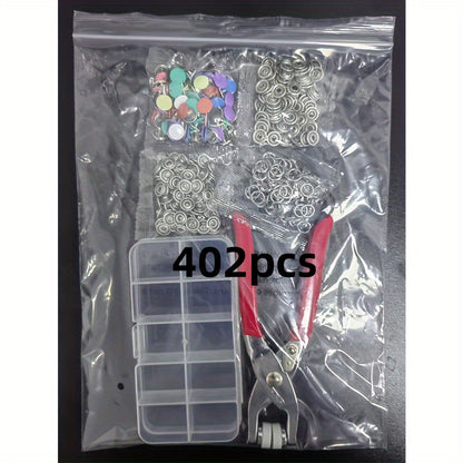 402 Pcs Snap Fastener Kit with Hand Pliers - Easy-to-Use Sewing Fasteners in Multiple Colors, Includes Manual Pressing Pliers & Storage Box - Ideal for Sewing, DIY Crafts, Clothing, Hats, Bags